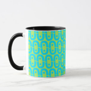 Turquoise and Lime Green Geometric Pattern Mug