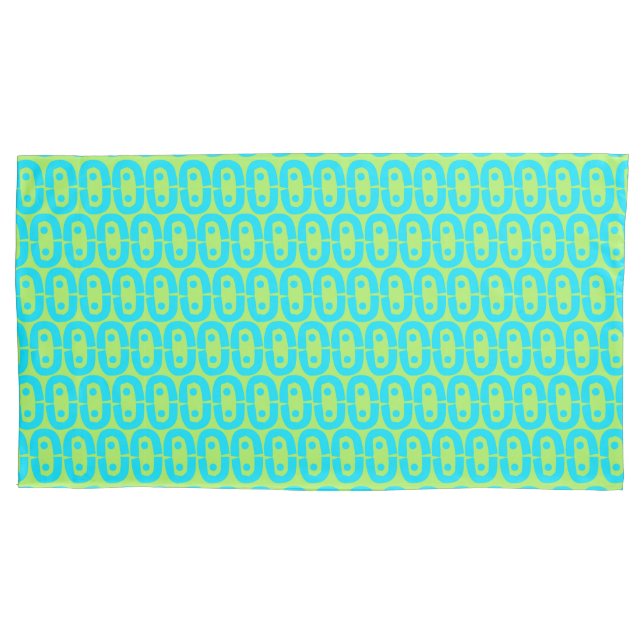 Turquoise and Lime Green Geometric Pattern Pillowcase (Front)