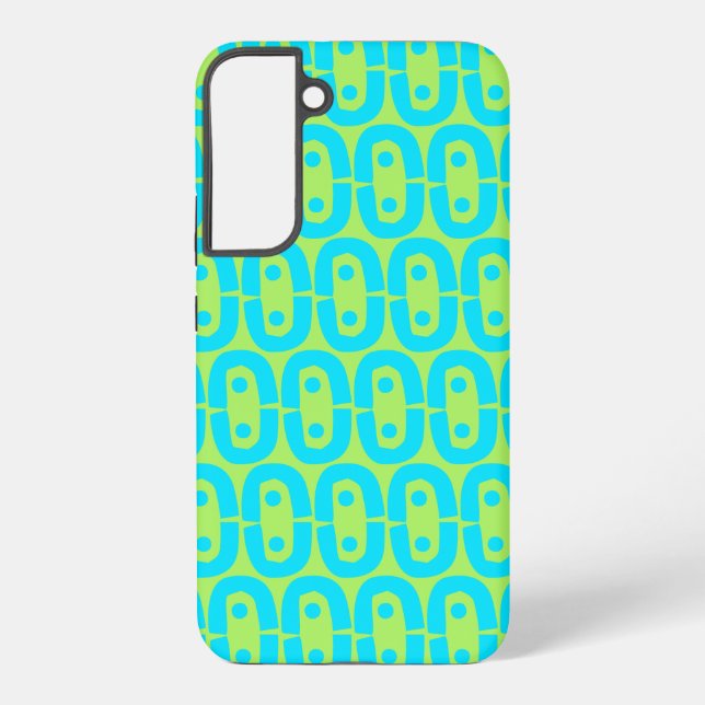 Turquoise and Lime Green Geometric Pattern Samsung Galaxy S22+ Case (Back)