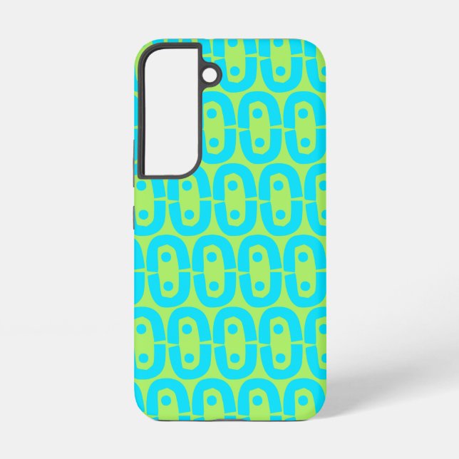 Turquoise and Lime Green Geometric Pattern Samsung Galaxy S22 Case (Back)