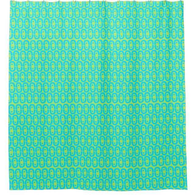 Turquoise and Lime Green Geometric Pattern Shower Curtain (Front)