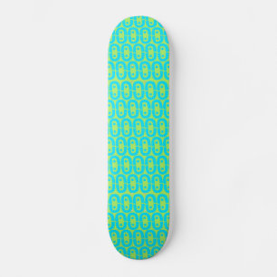 Turquoise and Lime Green Geometric Pattern Skateboard