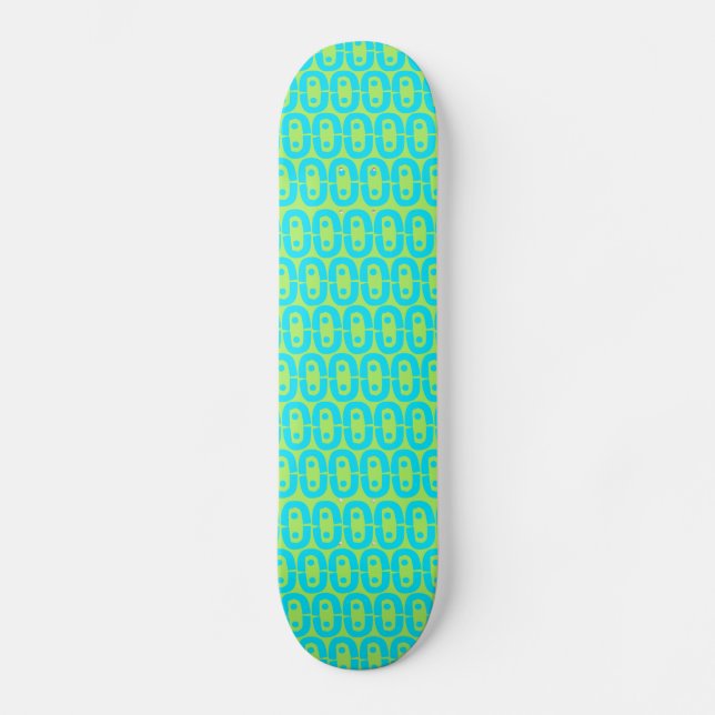 Turquoise and Lime Green Geometric Pattern Skateboard (Front)