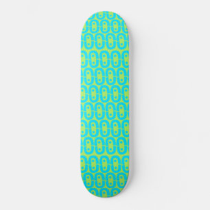 Turquoise and Lime Green Geometric Pattern Skateboard