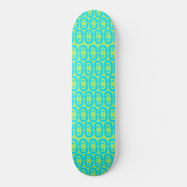 Turquoise and Lime Green Geometric Pattern Skateboard (Front)