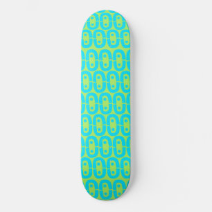 Turquoise and Lime Green Geometric Pattern Skateboard