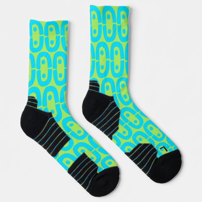 Turquoise and Lime Green Geometric Pattern Socks (Right)