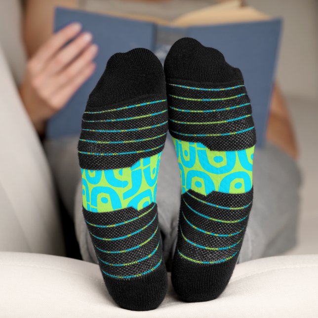 Turquoise and Lime Green Geometric Pattern Socks (Bottom)