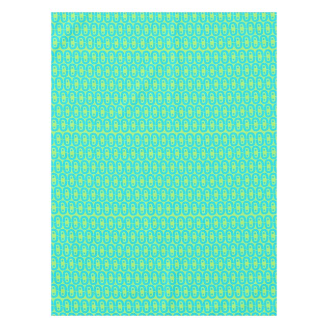 Turquoise and Lime Green Geometric Pattern Tablecloth (Front)
