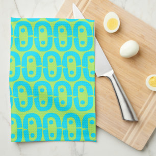 Turquoise and Lime Green Geometric Pattern Tea Towel
