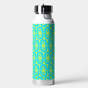 Turquoise and Lime Green Geometric Pattern Water Bottle