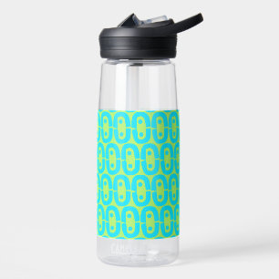 Turquoise and Lime Green Geometric Pattern Water Bottle