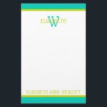 Turquoise and Lime Green Monogram Stationery<br><div class="desc">This cute monogram stationery features a frame of turquoise and bright lime green with a matching turquoise and green monogram that you can personalise with your choice of name and initial.</div>