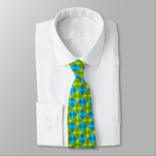 Turquoise and Lime with Gold Squares Tie