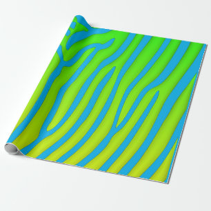 Turquoise and Lime Zebra Stripes Animal Print Wrapping Paper
