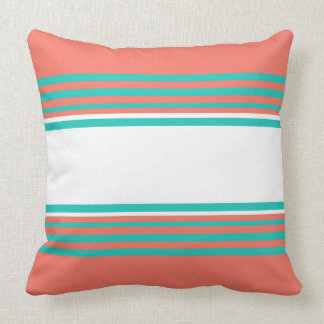 Turquoise and Living Coral Stripes Throw Pillow