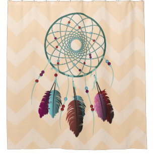 Turquoise and Maroon Dream Catcher Chevrons Shower Curtain