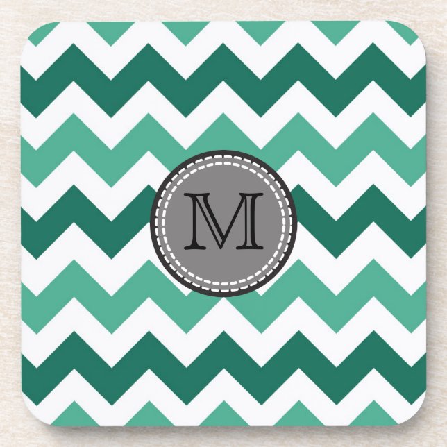 Turquoise and Mint Chevron Zigzag Monogram Coaster (Front)