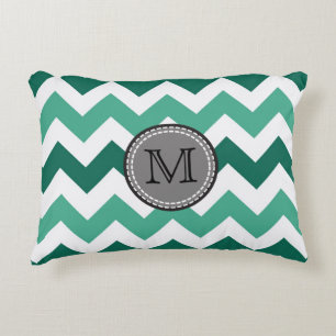 Turquoise and Mint Chevron Zigzag Monogram Decorative Cushion
