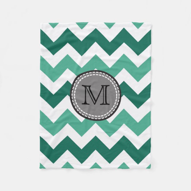 Turquoise and Mint Chevron Zigzag Monogram Fleece Blanket (Front)