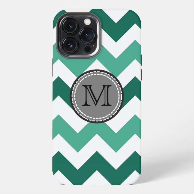 Turquoise and Mint Chevron Zigzag Monogram iPhone Case (Back)