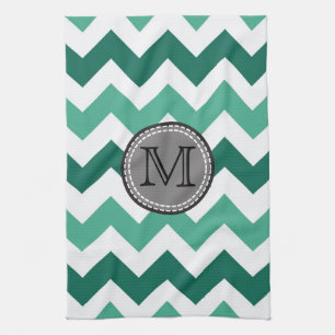 Turquoise and Mint Chevron Zigzag Monogram Tea Towel