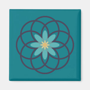 Turquoise and Navy Blue Flower Design Magnet