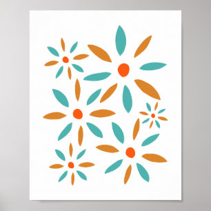Turquoise And Orange Abstract Flowers Poster