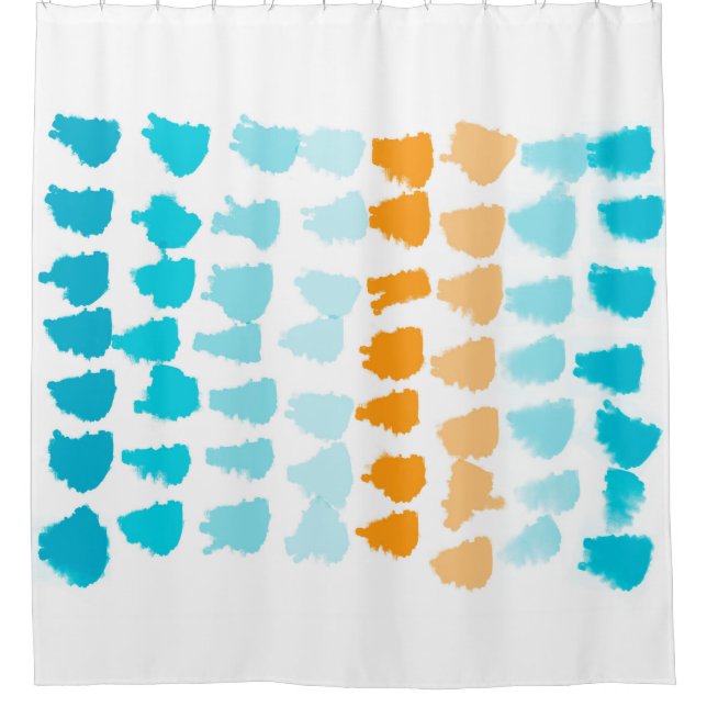turquoise and orange abstract paint stroke pattern shower curtain (Front)