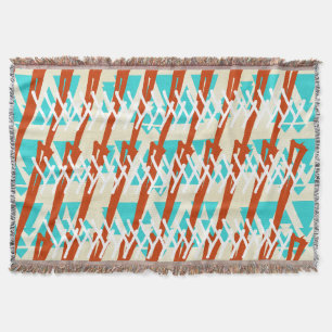Turquoise and Orange Brown Geometric Pattern Throw Blanket