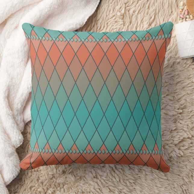 Turquoise and orange diamond pattern cushion (Blanket)
