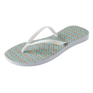 Turquoise and orange diamond pattern jandals