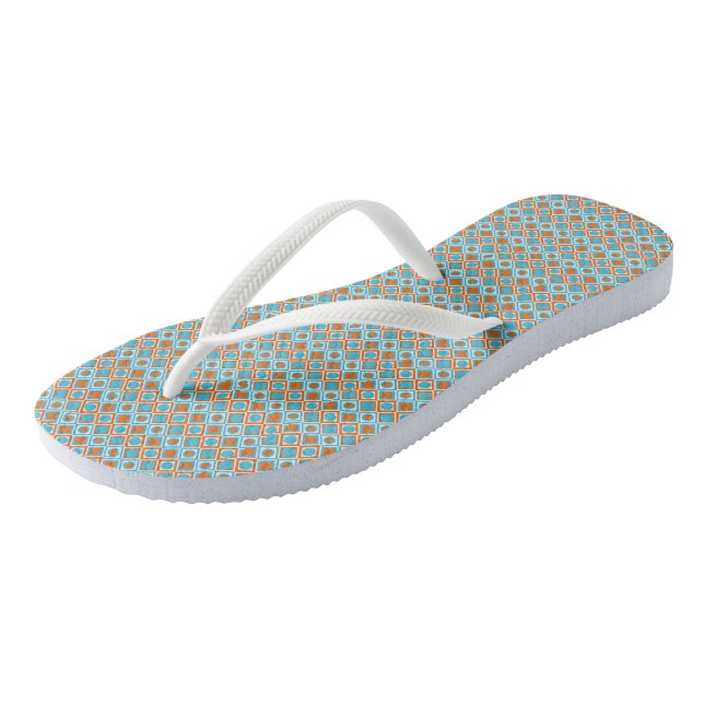 Turquoise and orange diamond pattern jandals (Angled)