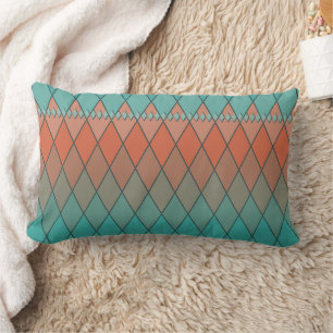 Turquoise and orange diamond pattern lumbar cushion