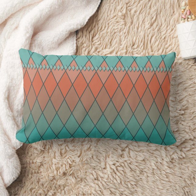 Turquoise and orange diamond pattern lumbar cushion (Blanket)