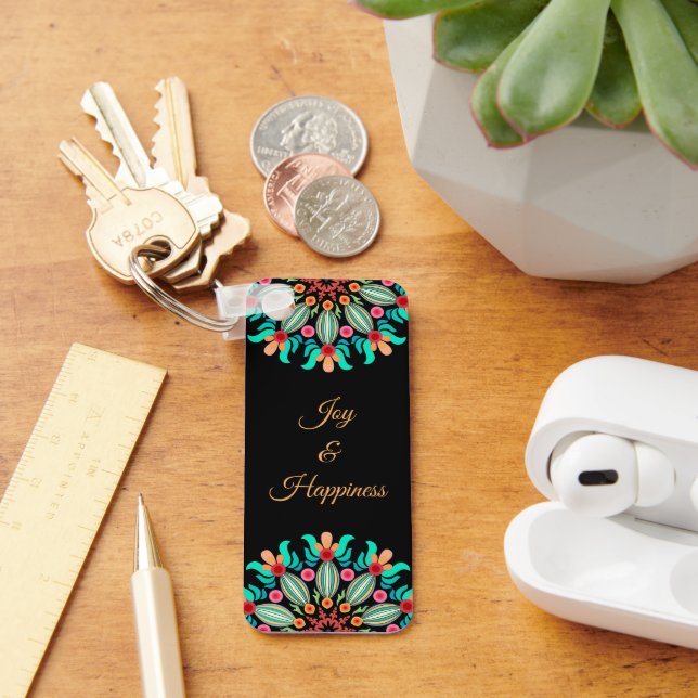 Turquoise And Orange Flower Key Ring (Desk)