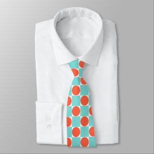 Turquoise and Orange Modern Geometric Tile Pattern Tie