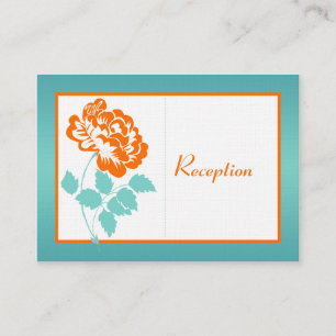 Turquoise and Orange Peony on Linen Enclosure Card