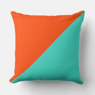 Turquoise and Orange-red Solid Colour Background Cushion