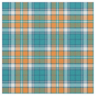 Turquoise and Orange Sporty Plaid Fabric