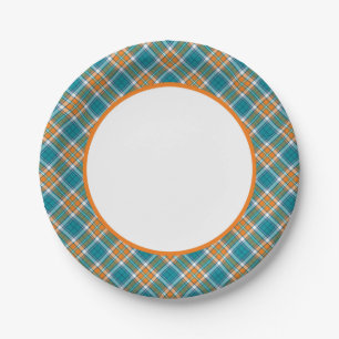 Turquoise and Orange Sporty Plaid Paper Plates