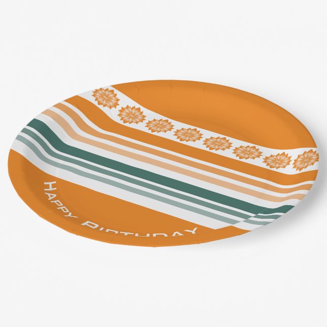 Turquoise And Orange Stripe Paper Plate (Angled)