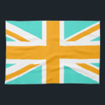 Turquoise and Orange Union Jack Tea Towel<br><div class="desc">Turquoise and orange cross patterns on the Union Jack.</div>
