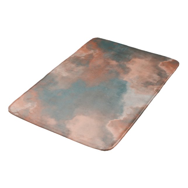 Turquoise and Peach Marble abstract Bath Mat (Angled)