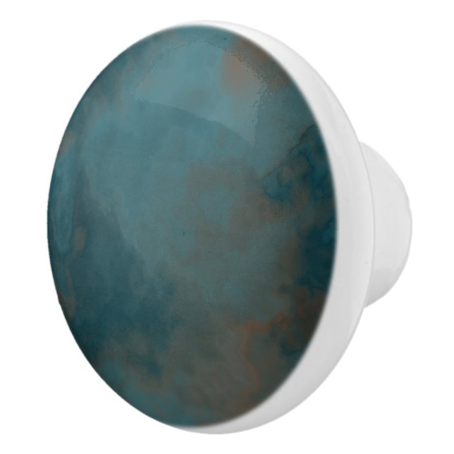 Turquoise and Peach Marble abstract Ceramic Knob (Right)