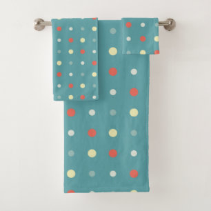 Turquoise and peachy orange Dots Bath Towel Set