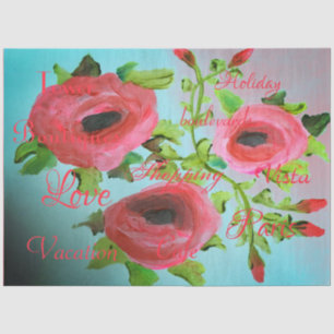 Turquoise and Pink Coral Flowered Tissue Paper