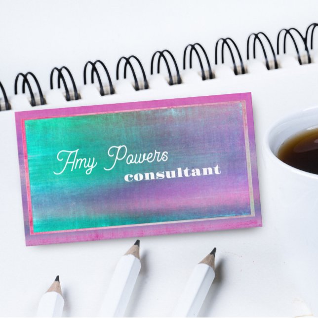 turquoise and pink distressed minimalist  design  business card (Creator Uploaded)