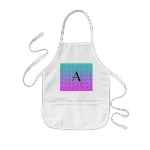 Turquoise and pink hearts monogram kids apron