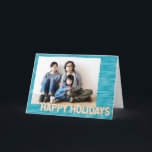 Turquoise and Pink Lines Modern Personalised Photo Holiday Card<br><div class="desc">Say Happy Holidays in style with this fun and trendy personalised photo card,  with a striped turquoise blue background and blush pink typography.</div>